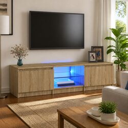TV Cabinet with LED Lights Brown Media Stand Storage Unit 140x40x36cm