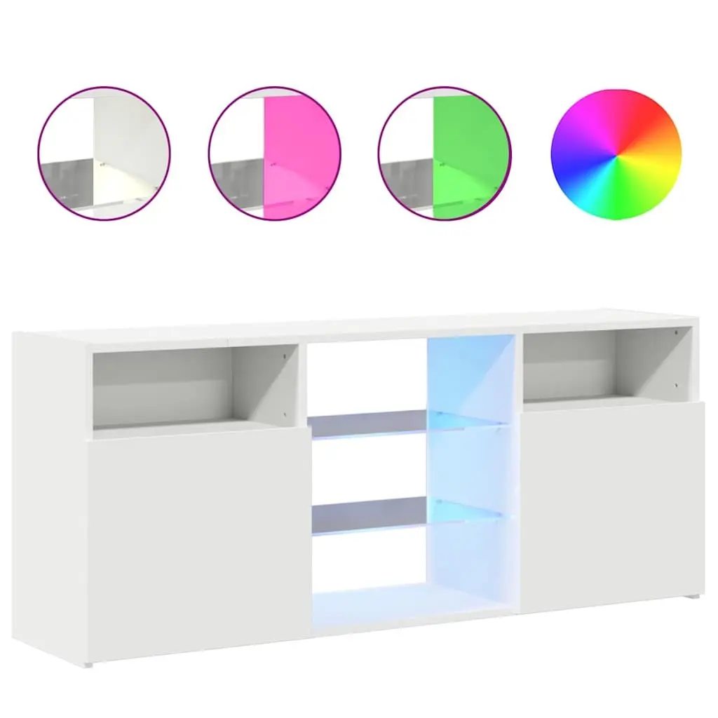 TV Cabinet with LED Lights Modern White Media Storage Unit 120x30x50cm