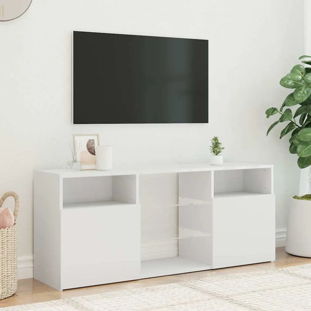 TV Cabinet with LED Lights Modern White Media Storage Unit 120x30x50cm