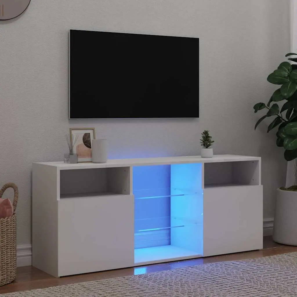 TV Cabinet with LED Lights Modern White Media Storage Unit 120x30x50cm
