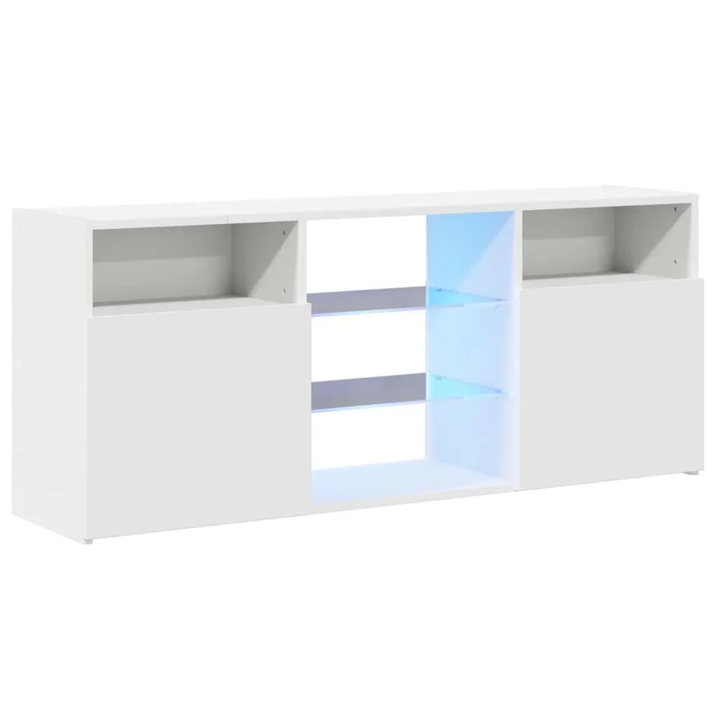 TV Cabinet with LED Lights Modern White Media Storage Unit 120x30x50cm