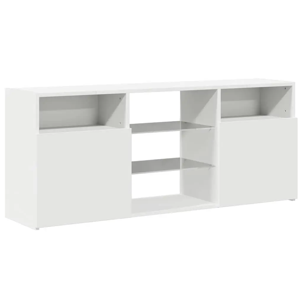 TV Cabinet with LED Lights Modern White Media Storage Unit 120x30x50cm
