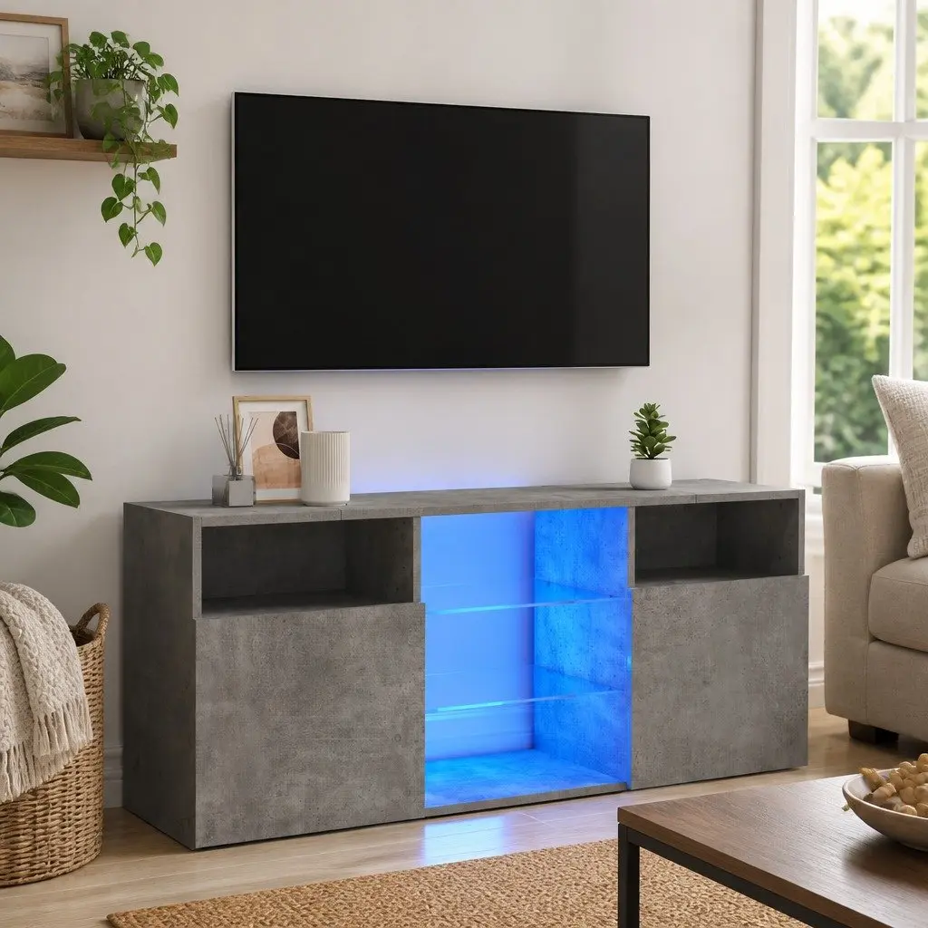 TV Cabinet RGB LED Lights Grey Media Storage Unit 120 x 30 x 50 cm