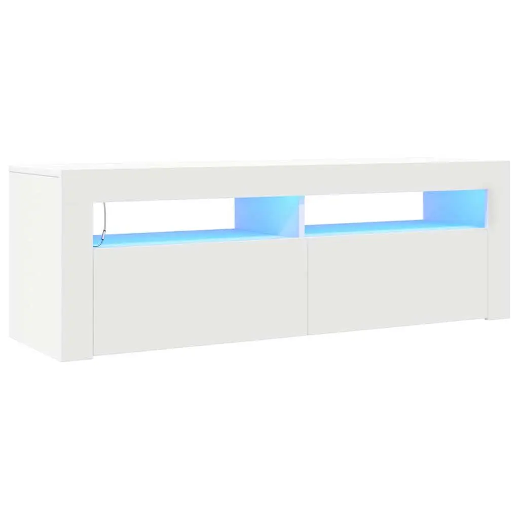 TV Cabinet with RGB LED Lights White Modern Entertainment Stand Storage Unit