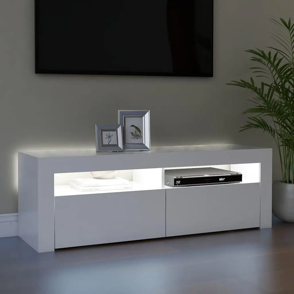 TV Cabinet with RGB LED Lights White Modern Entertainment Stand Storage Unit