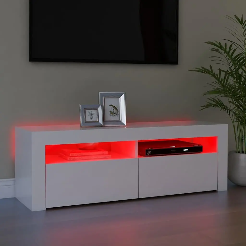 TV Cabinet with RGB LED Lights White Modern Entertainment Stand Storage Unit