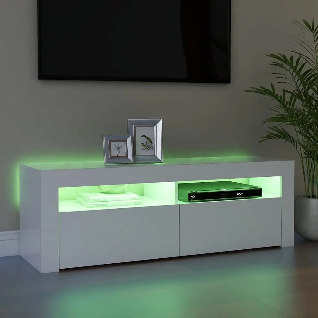 TV Cabinet with RGB LED Lights White Modern Entertainment Stand Storage Unit