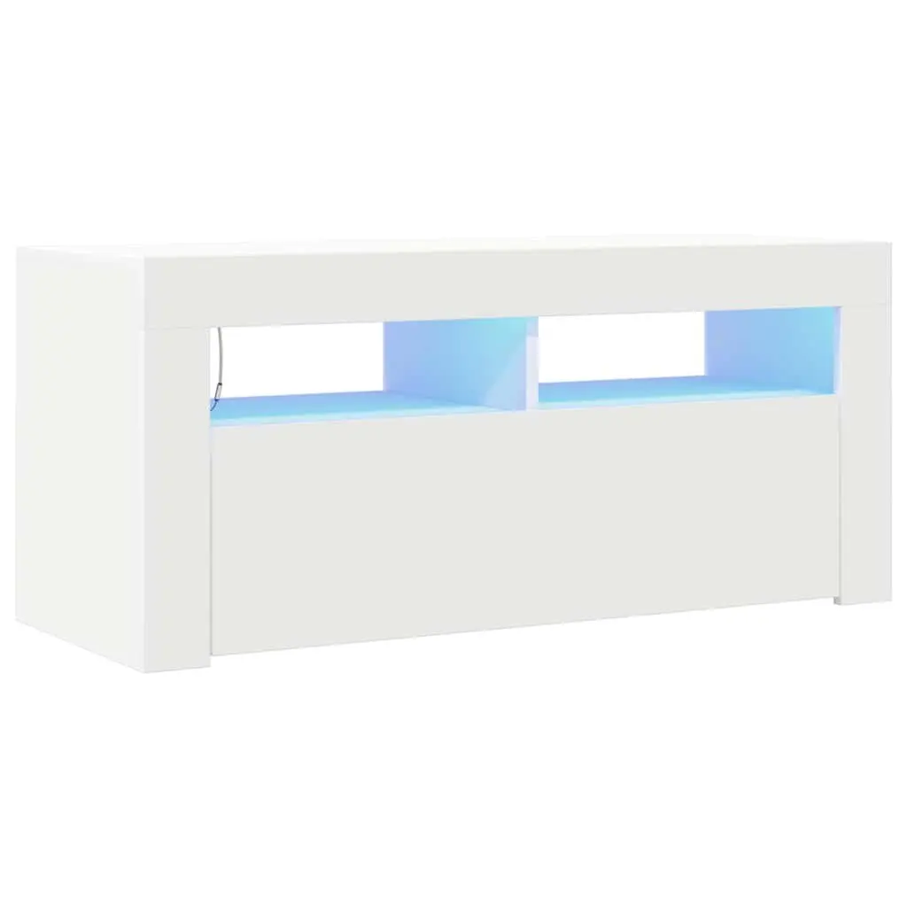 TV Cabinet White LED Lights Storage Unit Modern Media Console Entertainment
