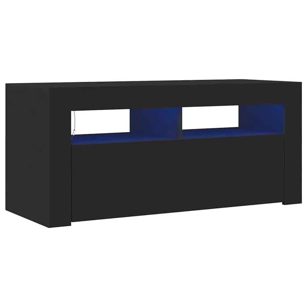 TV Cabinet Black LED Lights Modern 90 x 35 x 40 cm Entertainment Unit Storage Display Shelf