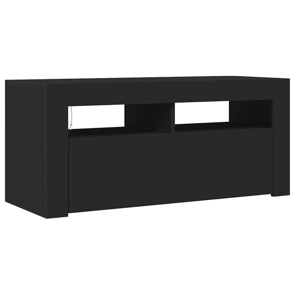 TV Cabinet Black LED Lights Modern 90 x 35 x 40 cm Entertainment Unit Storage Display Shelf