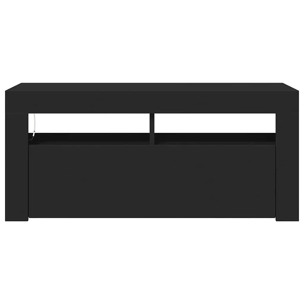 TV Cabinet Black LED Lights Modern 90 x 35 x 40 cm Entertainment Unit Storage Display Shelf