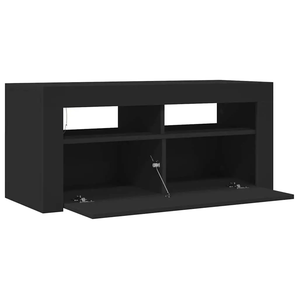 TV Cabinet Black LED Lights Modern 90 x 35 x 40 cm Entertainment Unit Storage Display Shelf