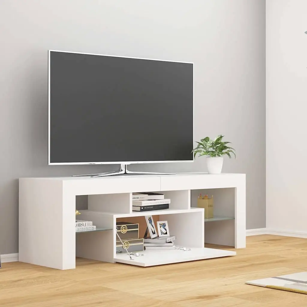 TV Cabinet with RGB LED Lights White Modern Living Room Media Stand Storage Unit