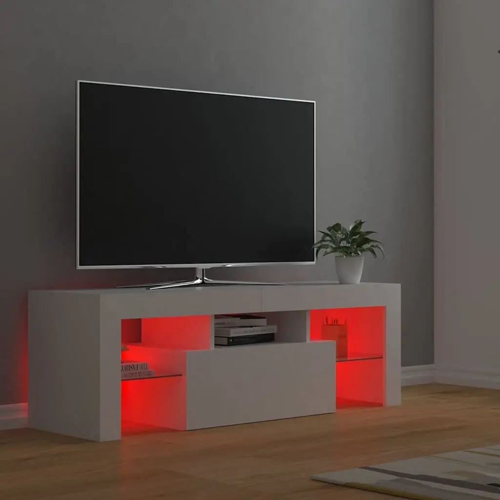 TV Cabinet with RGB LED Lights White Modern Living Room Media Stand Storage Unit