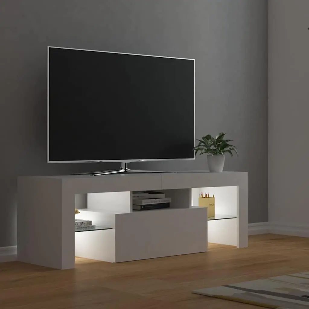 TV Cabinet with RGB LED Lights White Modern Living Room Media Stand Storage Unit