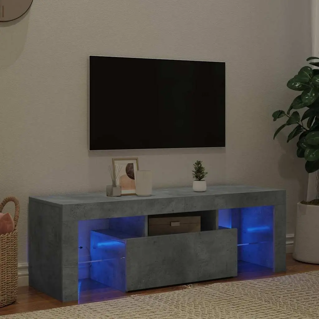 TV Cabinet Grey LED Lights Media Storage Stand 120L x 35W x 40H cm