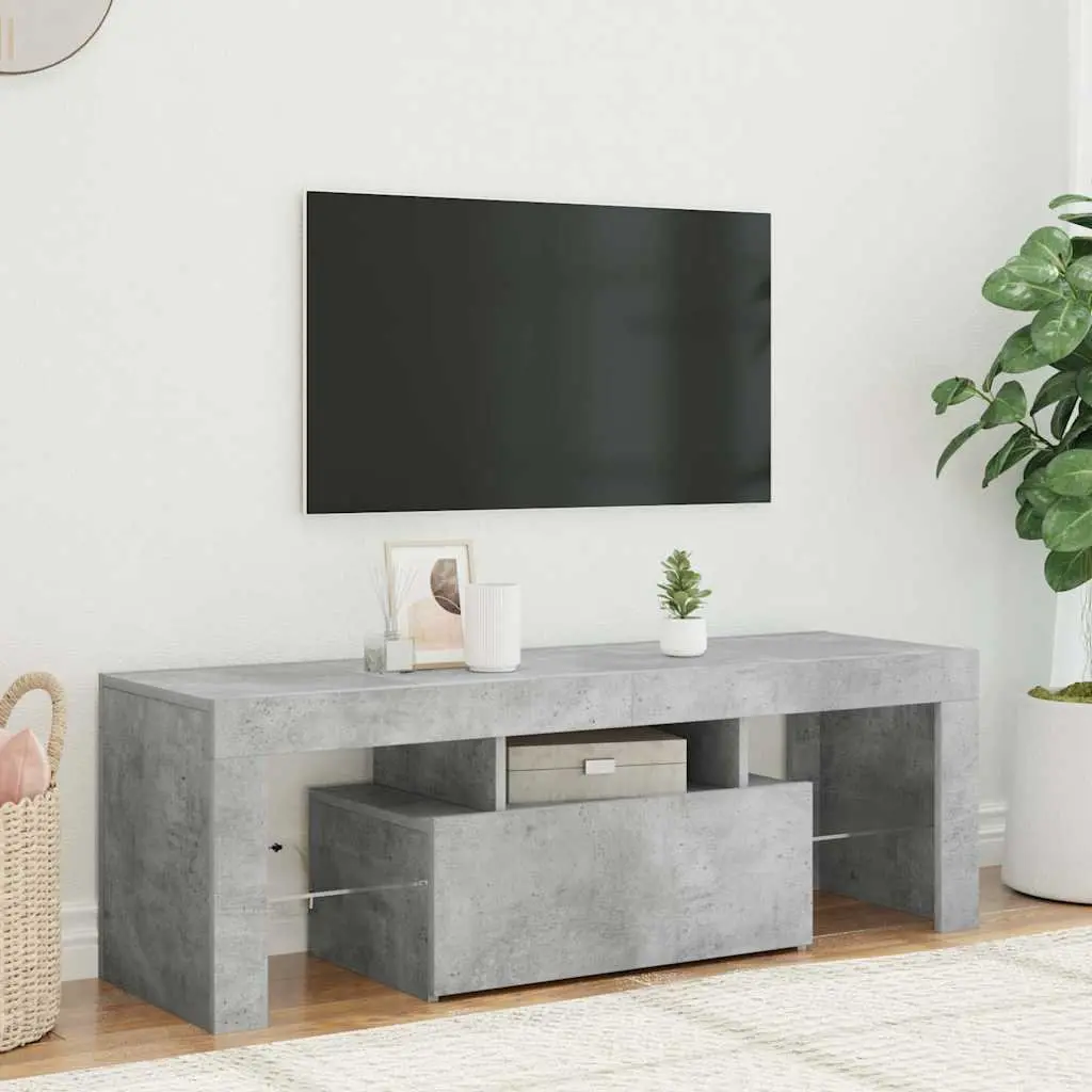 TV Cabinet Grey LED Lights Media Storage Stand 120L x 35W x 40H cm
