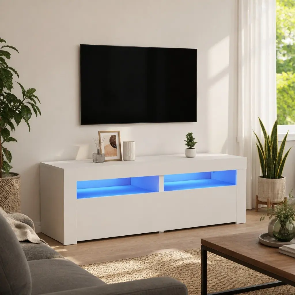 TV Stand White Storage Unit Media Console with RGB LED Lights 120x35x40cm