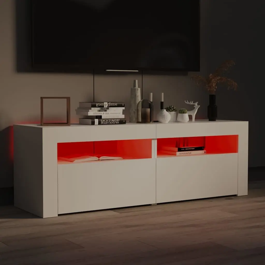 TV Stand White Storage Unit Media Console with RGB LED Lights 120x35x40cm