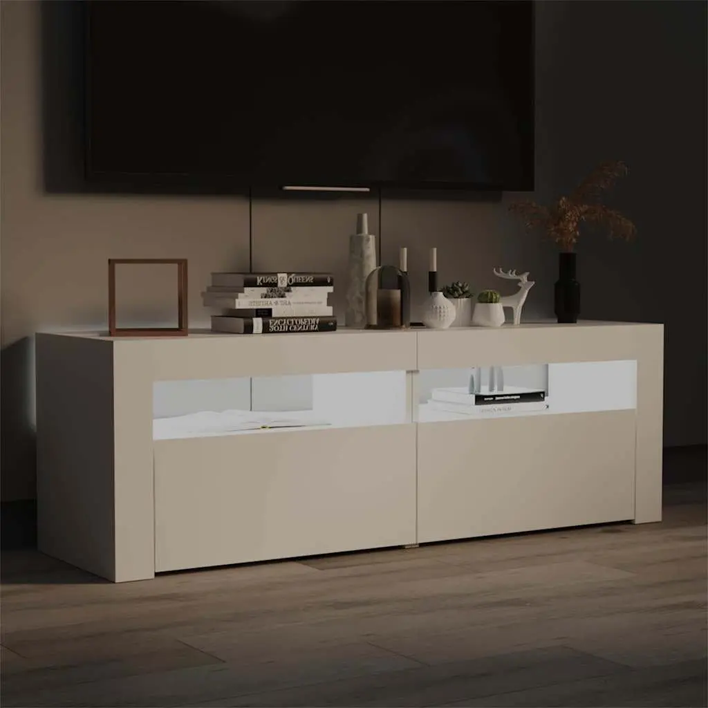 TV Stand White Storage Unit Media Console with RGB LED Lights 120x35x40cm