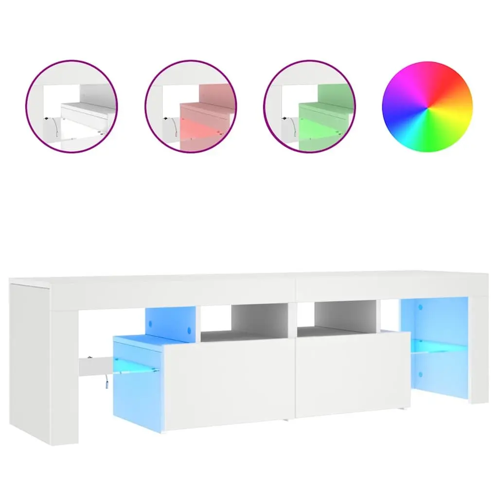 White Modern TV Stand with RGB LED Lighting Storage Unit 140cm