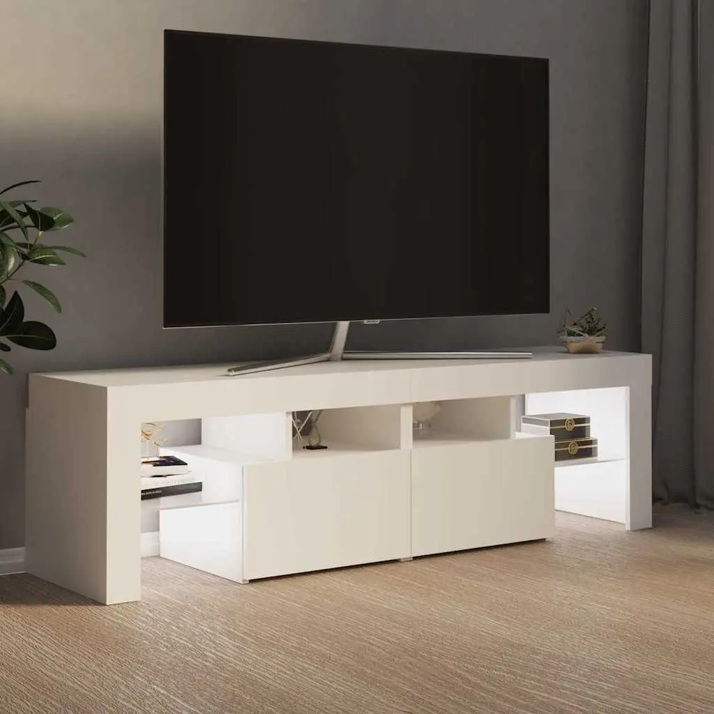 White Modern TV Stand with RGB LED Lighting Storage Unit 140cm
