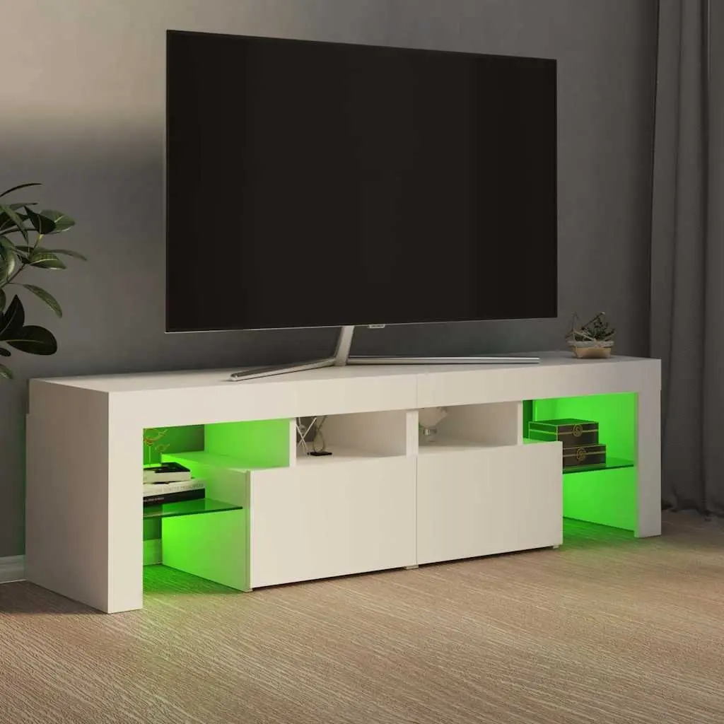 White Modern TV Stand with RGB LED Lighting Storage Unit 140cm