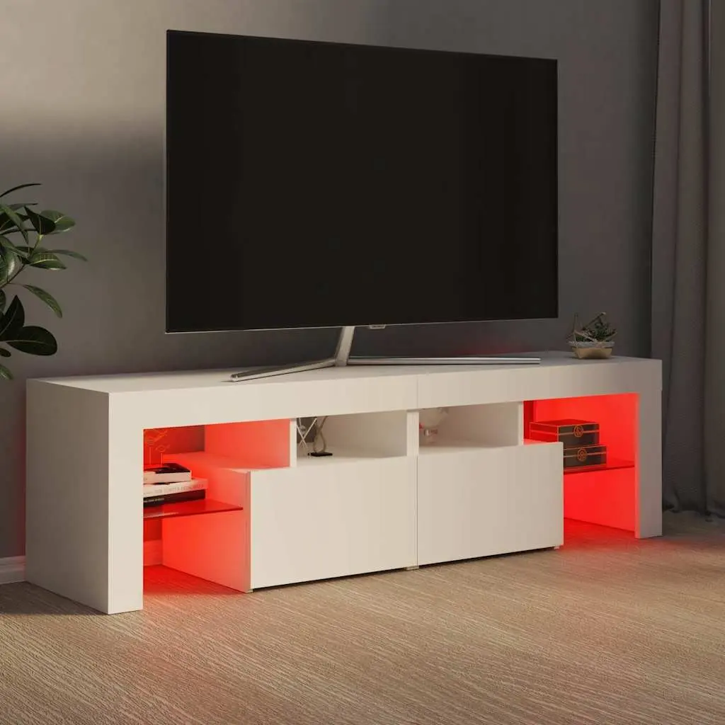 White Modern TV Stand with RGB LED Lighting Storage Unit 140cm