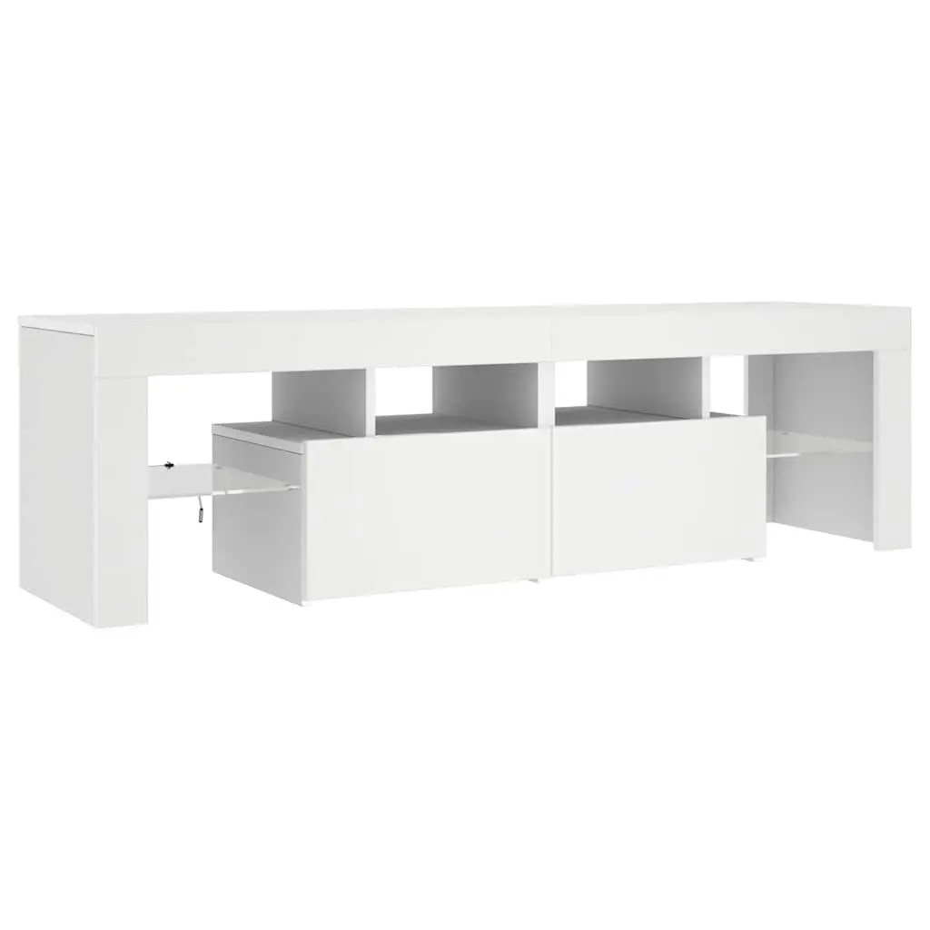 White Modern TV Stand with RGB LED Lighting Storage Unit 140cm