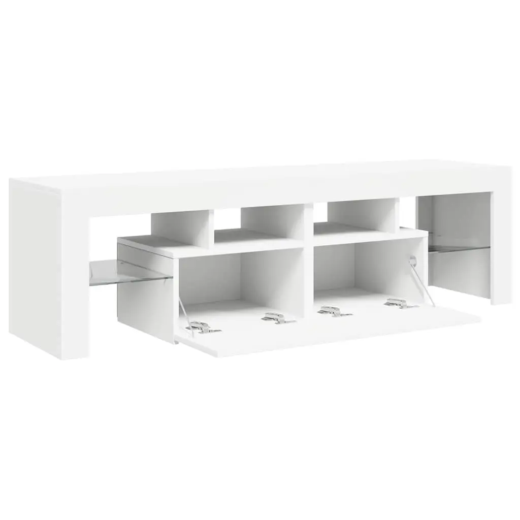 White Modern TV Stand with RGB LED Lighting Storage Unit 140cm