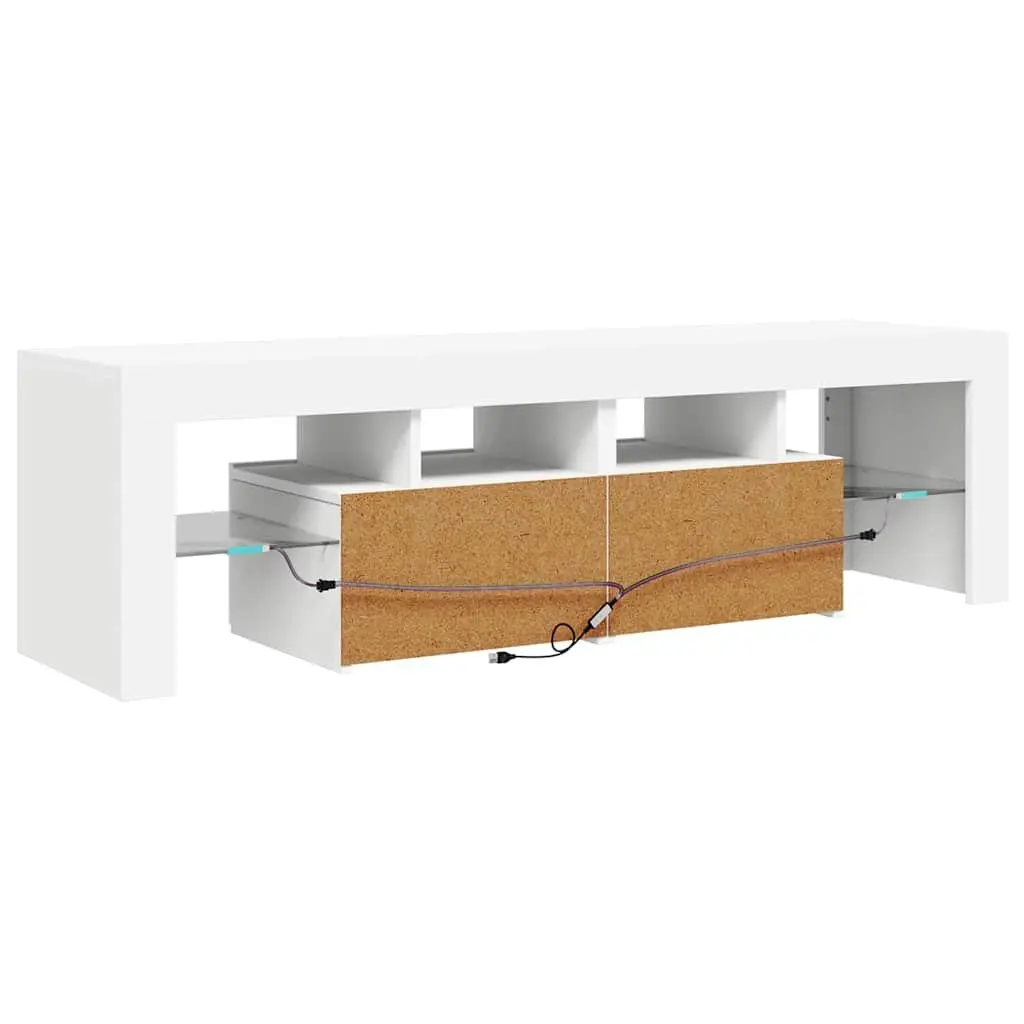 White Modern TV Stand with RGB LED Lighting Storage Unit 140cm