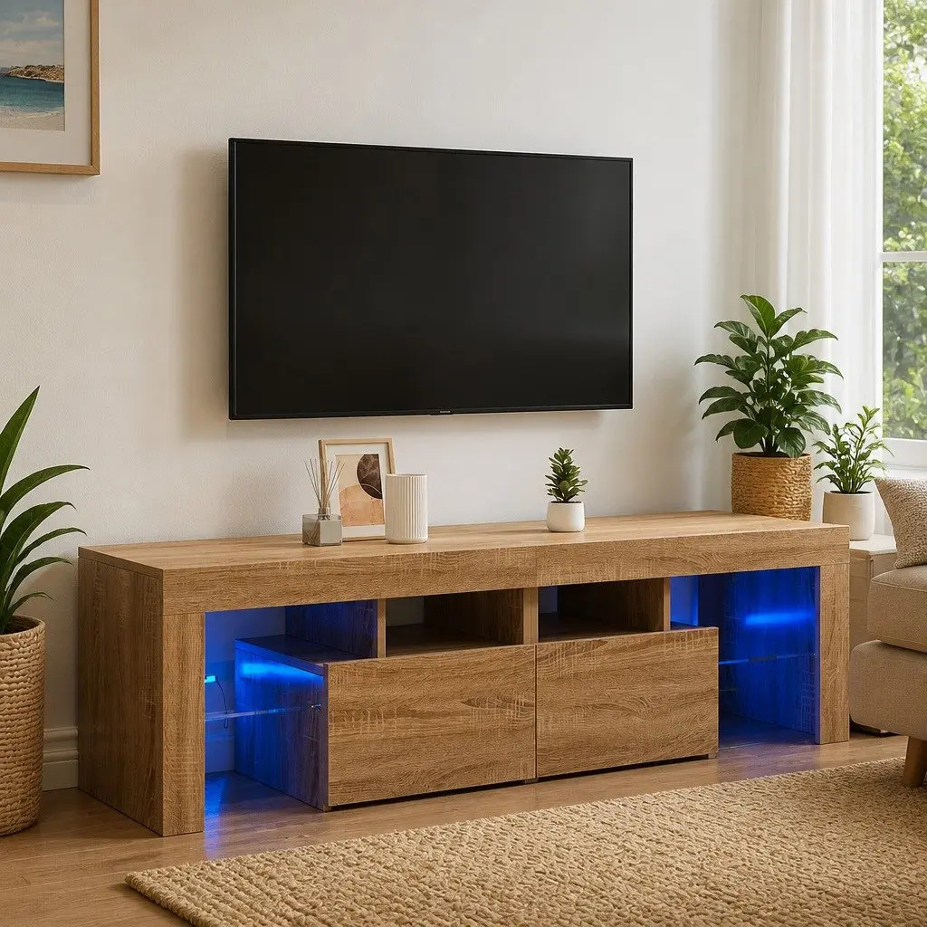 TV Cabinet with RGB LED Lights Brown Engineered Wood Media Stand 140 x 36.5 x 40 cm
