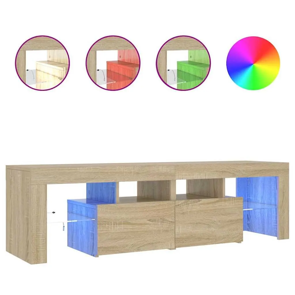TV Cabinet with RGB LED Lights Brown Engineered Wood Media Stand 140 x 36.5 x 40 cm