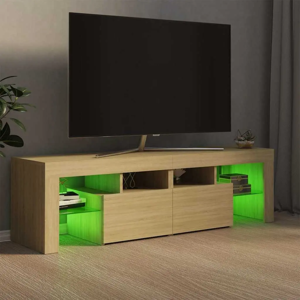 TV Cabinet with RGB LED Lights Brown Engineered Wood Media Stand 140 x 36.5 x 40 cm