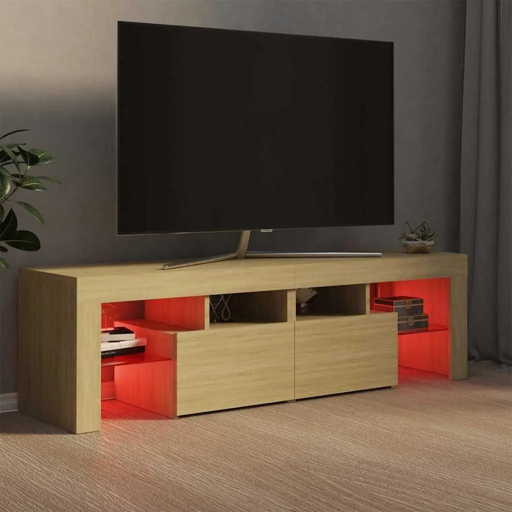 TV Cabinet with RGB LED Lights Brown Engineered Wood Media Stand 140 x 36.5 x 40 cm