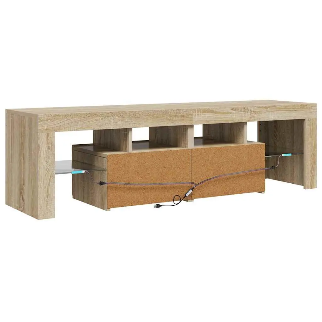 TV Cabinet with RGB LED Lights Brown Engineered Wood Media Stand 140 x 36.5 x 40 cm