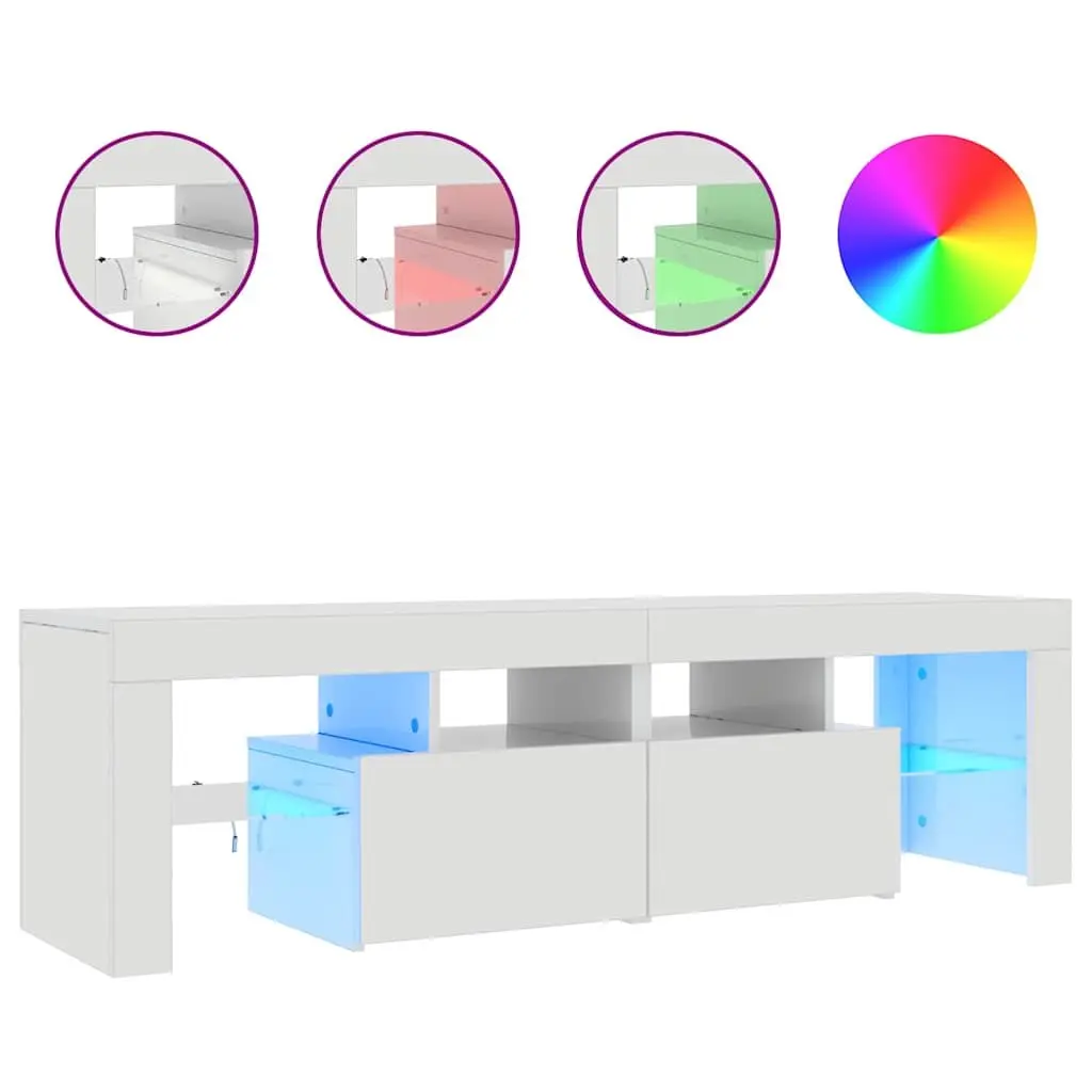 TV Stand High Gloss White RGB LED Lights Storage Unit 140x36.5x40cm