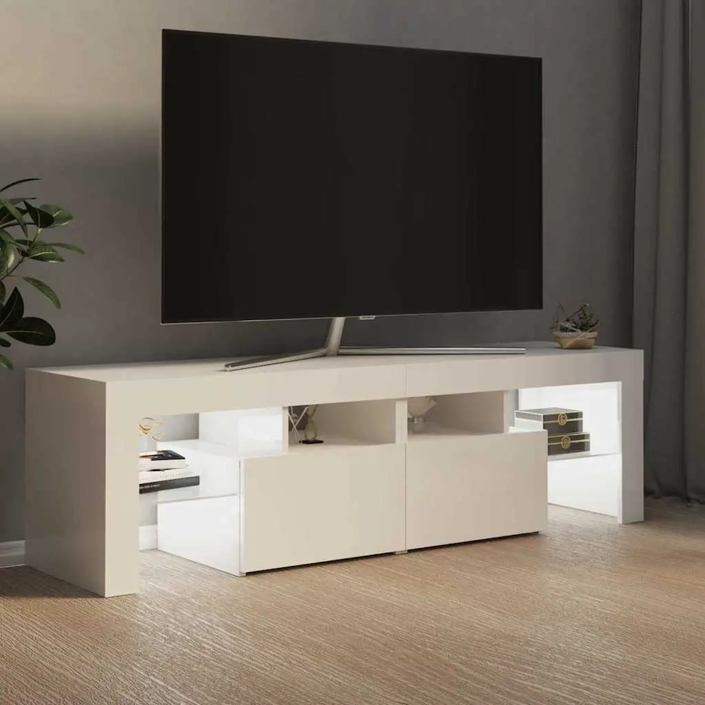 TV Stand High Gloss White RGB LED Lights Storage Unit 140x36.5x40cm