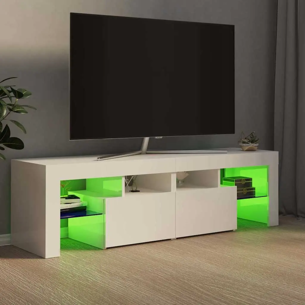 TV Stand High Gloss White RGB LED Lights Storage Unit 140x36.5x40cm