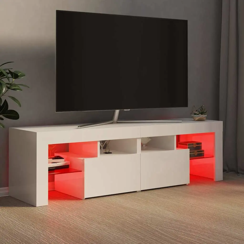 TV Stand High Gloss White RGB LED Lights Storage Unit 140x36.5x40cm