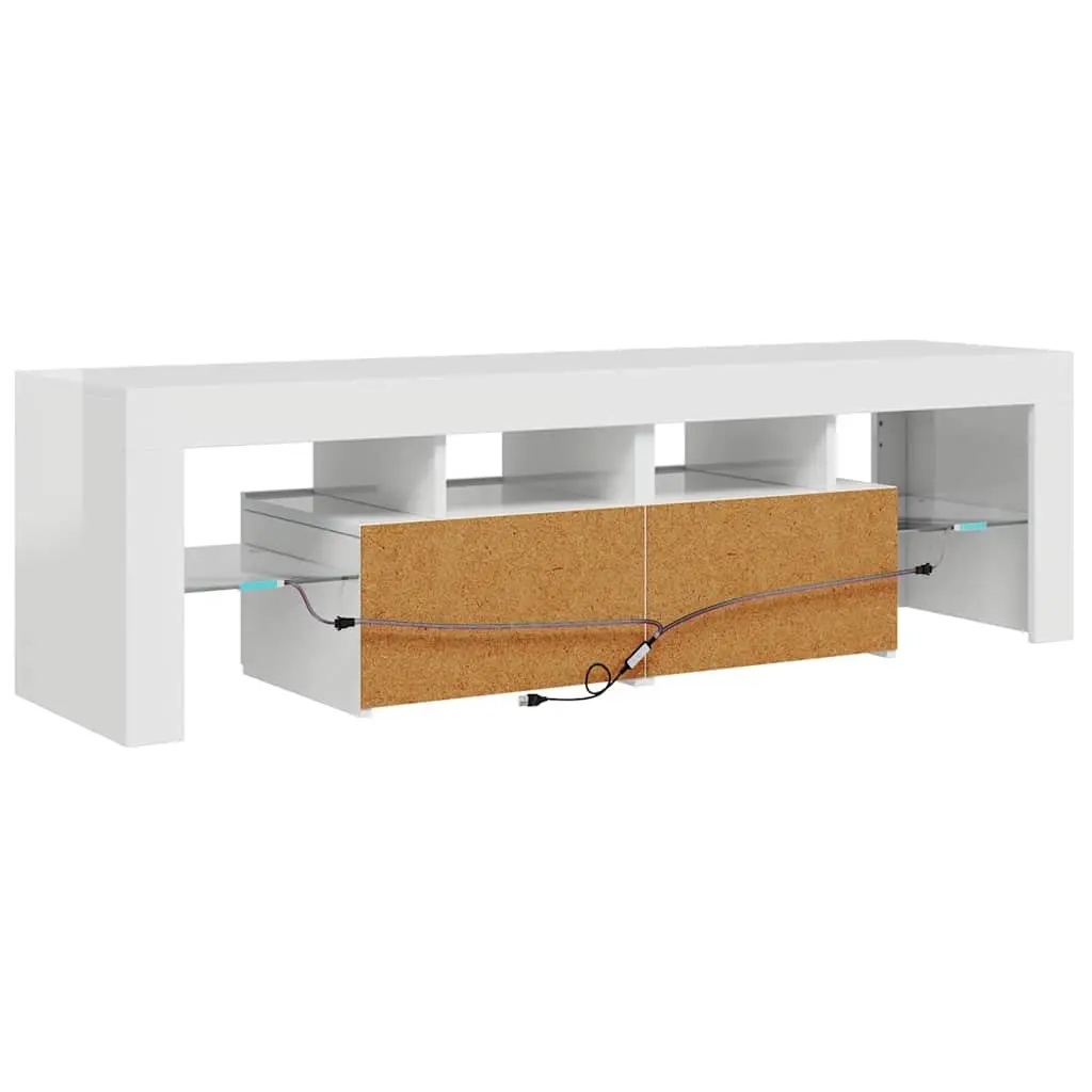 TV Stand High Gloss White RGB LED Lights Storage Unit 140x36.5x40cm