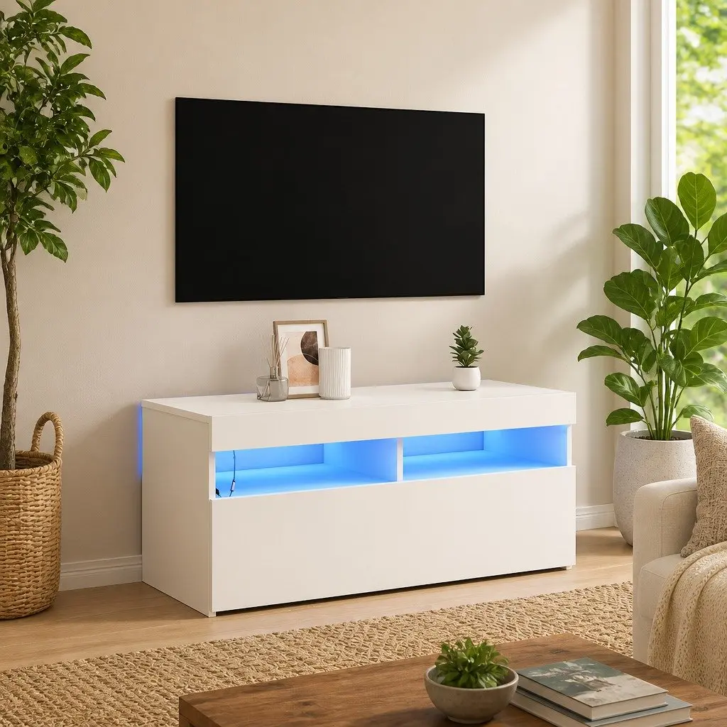 White TV Cabinet with RGB LED Lights