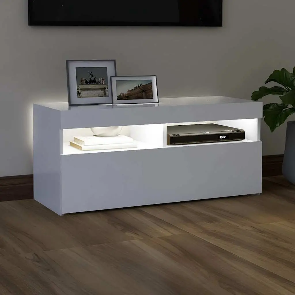 White TV Cabinet with RGB LED Lights