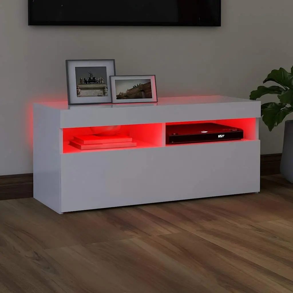 White TV Cabinet with RGB LED Lights