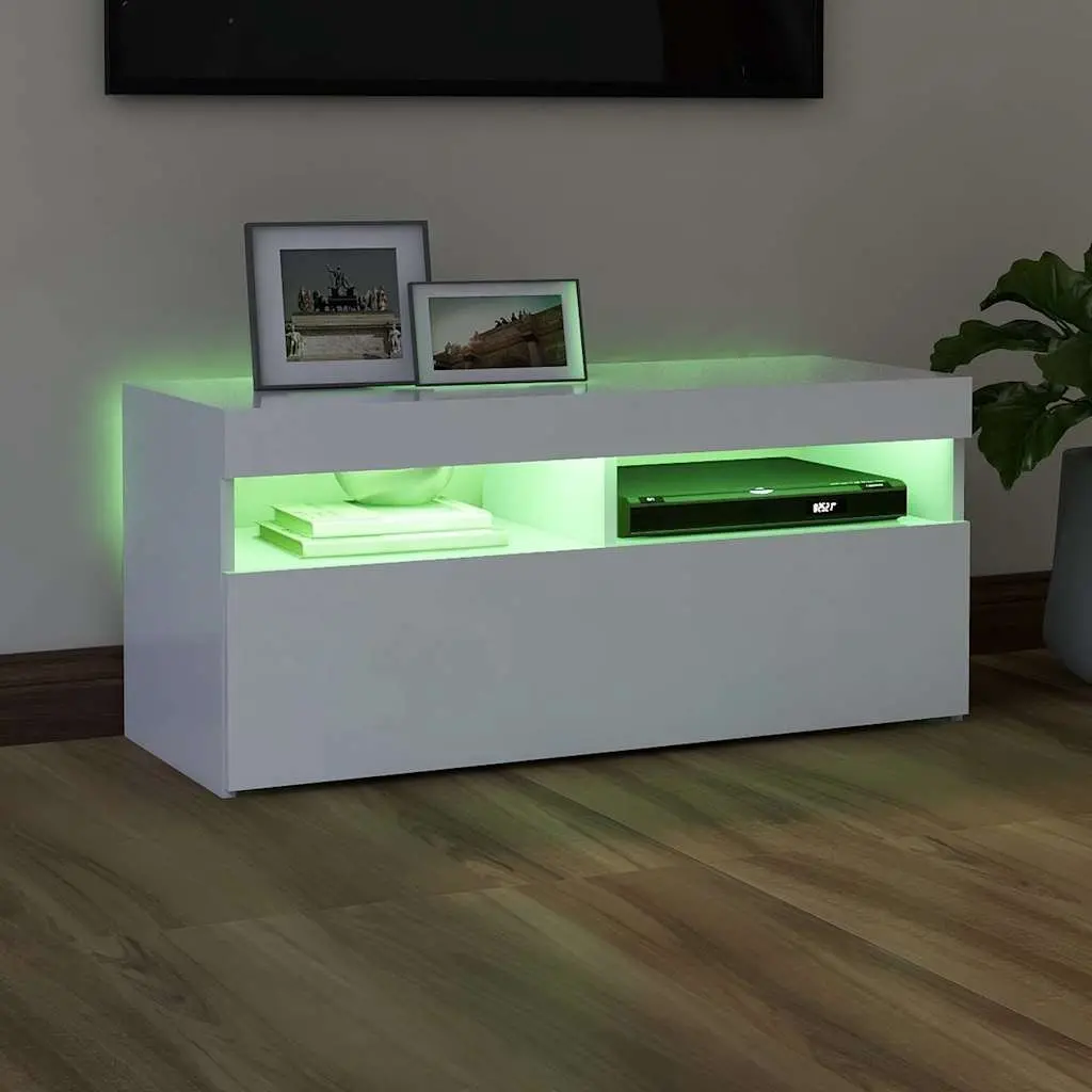 White TV Cabinet with RGB LED Lights