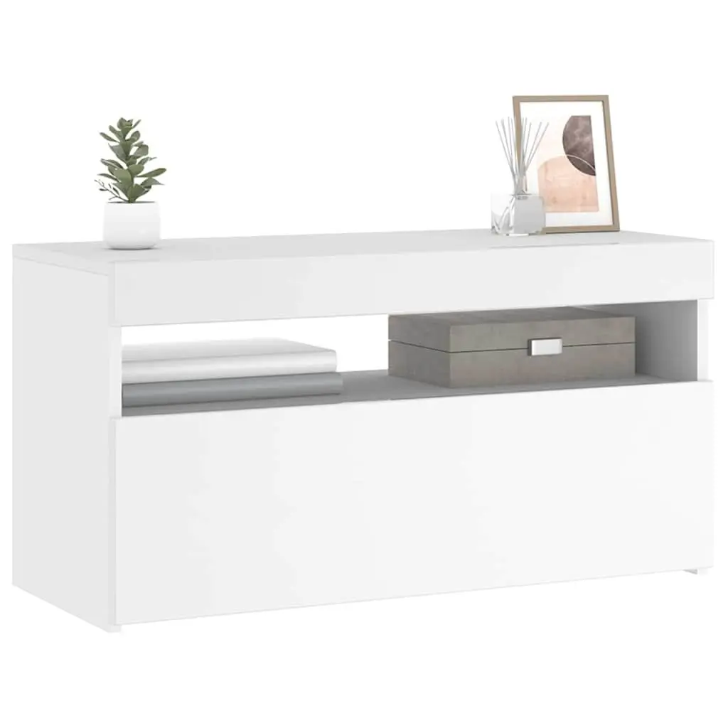 TV Cabinet with LED Lights Modern Minimalist White 75x35x40cm