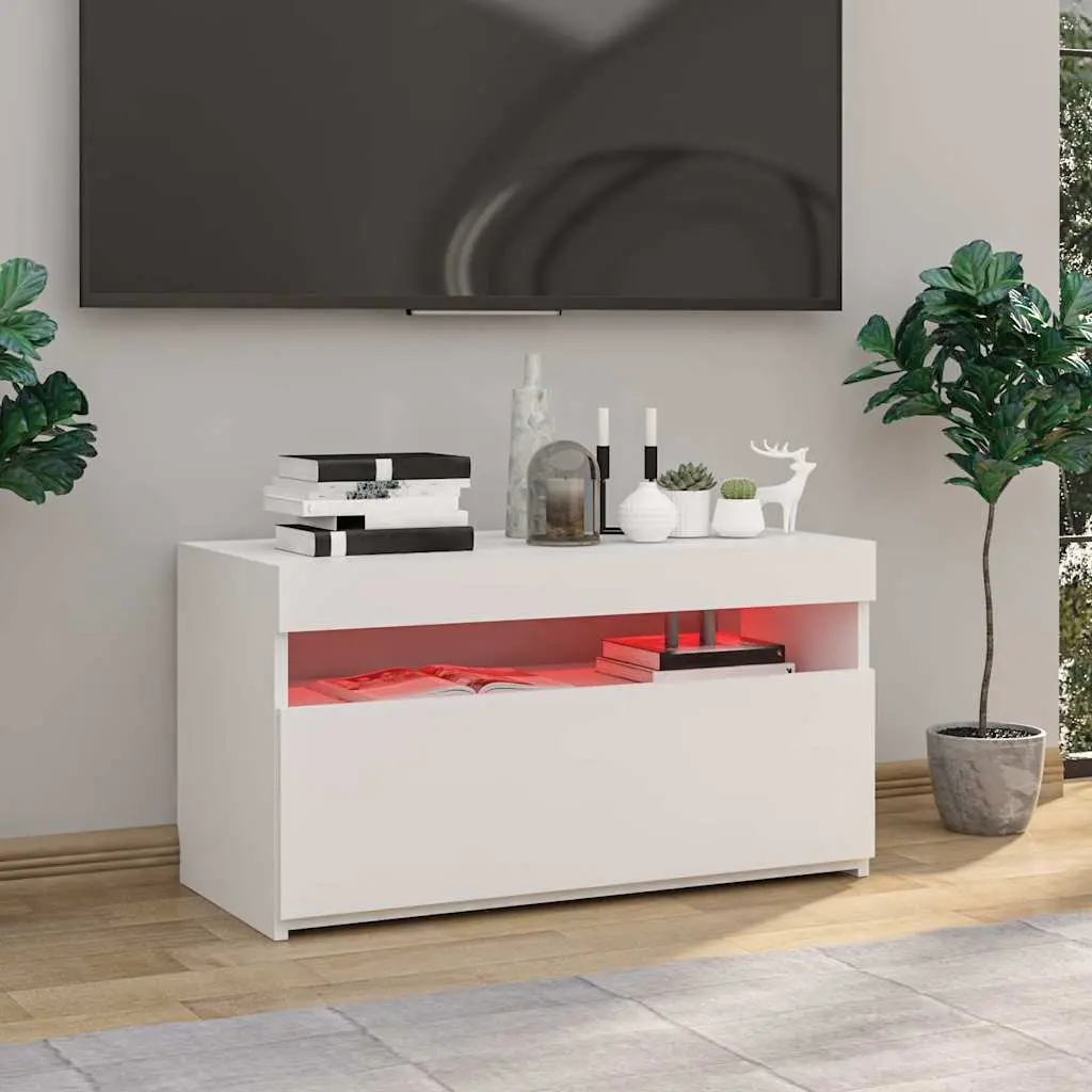 TV Cabinet with LED Lights Modern Minimalist White 75x35x40cm