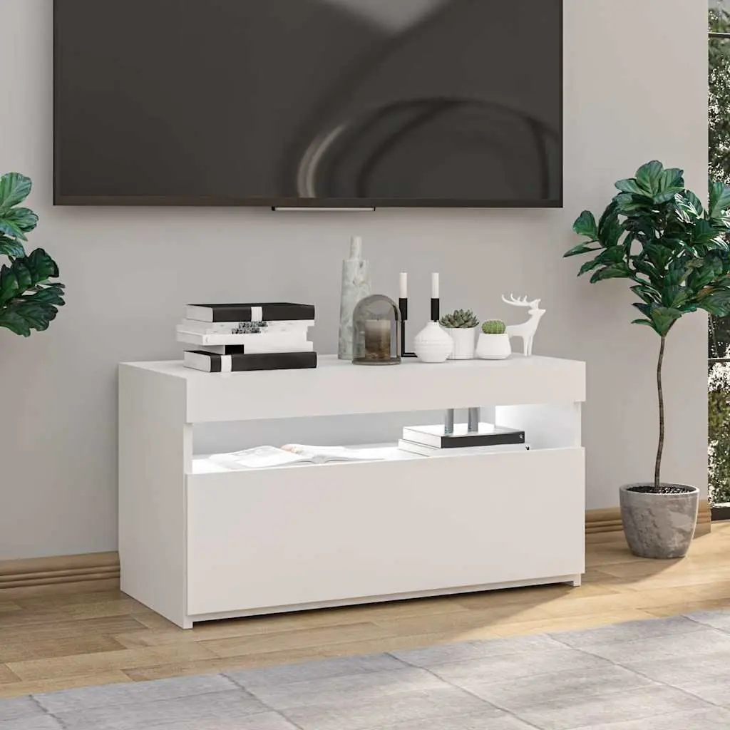 TV Cabinet with LED Lights Modern Minimalist White 75x35x40cm