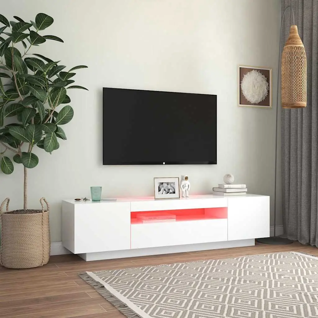 TV Cabinet LED Lights White Floating Shelves Modern 160x35x40 cm