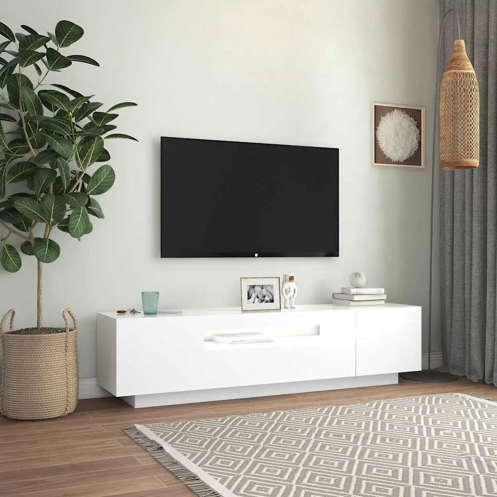 TV Cabinet LED Lights White Floating Shelves Modern 160x35x40 cm